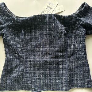 Zara Blue Smocked Off-the-Shoulder Blouse